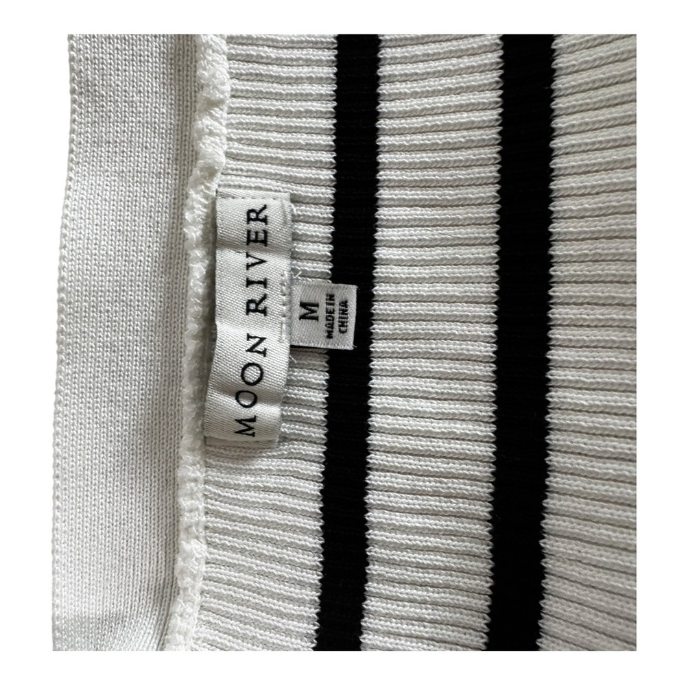 Moon River Black White Striped Knit Poplin Maxi Dress Medium Neutral Boho - Picture 6 of 8